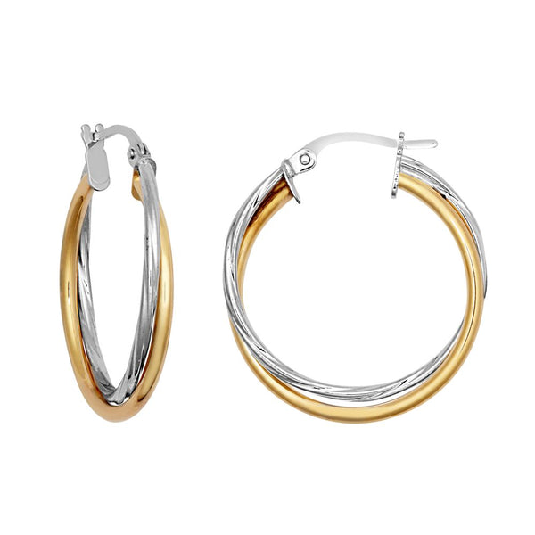 Ring - 9ct Yellow & White Double Hoop Earrings - by Hearts Forever Jewellers