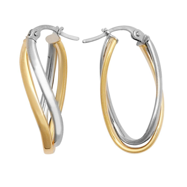 Ring - 9ct Yellow & White Double Oval Hoop Earrings - by Hearts Forever Jewellers
