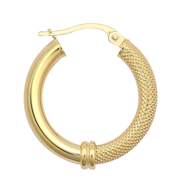Ring - 9ct Yellow Polished & Mesh Hoop Earrings - by Hearts Forever Jewellers