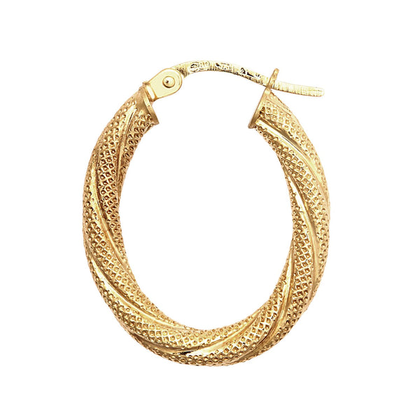 Ring - 9ct Yellow 3mm Frosted Oval Shaped Hoop Earrings - by Hearts Forever Jewellers