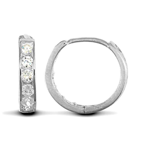 Cubic Zirconia Ring - 9ct yellow gold huggie Hoop Earrings channel set with a brilliant cut cubic zirconia stones - by Hearts Forever Jewellers