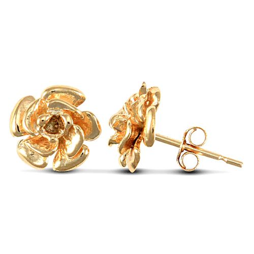 Ring - solid 9ct yellow gold hand finished flower design Stud Earrings - by Hearts Forever Jewellers