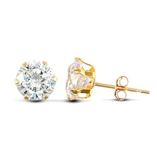 Cubic Zirconia Ring - 9ct yellow gold Stud Earrings claw-set with a 3mm solitaire cubic zirconia stone - by Hearts Forever Jewellers
