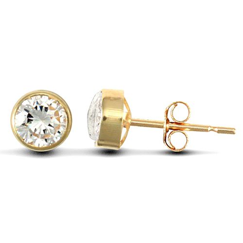 Cubic Zirconia Ring - 9ct yellow gold round stud earrings rub-over set with a solitaire cubic zirconia stone - by Hearts Forever Jewellers