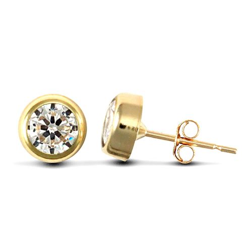 Cubic Zirconia Ring - 9ct yellow gold round stud earrings rub-over set with a solitaire cubic zirconia stone - by Hearts Forever Jewellers
