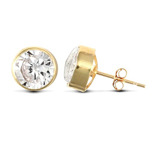 Cubic Zirconia Ring - 9ct yellow gold round stud earrings rub-over set with a solitaire cubic zirconia stone - by Hearts Forever Jewellers