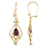 9ct yellow gold chandelier drop earrings set with a single pear-shaped amethyst stone.