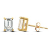 solid 9ct yellow gold hand finished stud earrings claw-set with a rectangular-cut cubic zirconia stone.