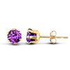 9ct yellow gold Stud Earrings claw-set with a 3mm solitaire purple cubic zirconia stone.