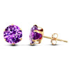 9ct yellow gold Stud Earrings claw-set with a 3mm solitaire purple cubic zirconia stone.