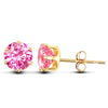 9ct yellow gold Stud Earrings claw-set with a 3mm solitaire pink cubic zirconia stone.