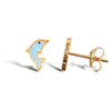 9ct yellow gold dolphin stud earrings with an enamelled design