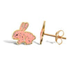 9ct yellow gold rabbit stud earrings with an enamelled design