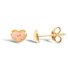 9ct yellow gold heart stud earrings with an enamelled design