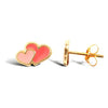 9ct yellow gold double heart stud earrings with an enamelled design