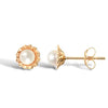 9ct yellow gold crimped edged flower stud earrings with inset pearl