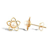 9ct yellow gold open heart shaped petal design flower stud earrings with inset pearl