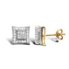 9ct yellow and white gold pave set cubic zirconia square stud earrings