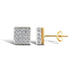 9ct yellow and white gold pave set cubic zirconia square stud earrings