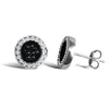9ct white gold circular stud earrings edged with cubic zirconia's and inset with black and clear cubic zirconia's