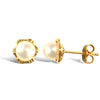 9ct yellow gold flower stud earrings with a centre pearl