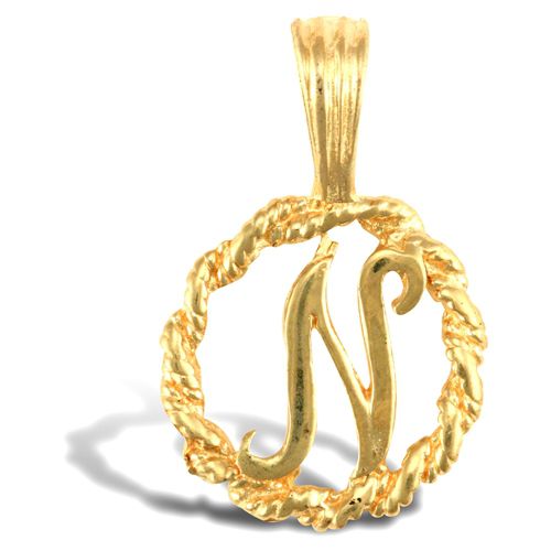 Necklace - 9ct Yellow Gold Rope initial Pendant - by Hearts Forever Jewellers