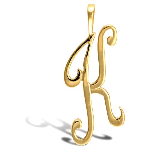 Necklace - 9ct Yellow Gold Polished Script Initial Pendant - by Hearts Forever Jewellers