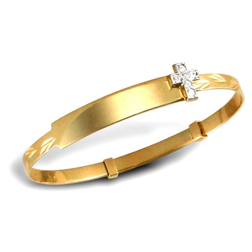 Cubic Zirconia Bracelet - 9ct Yellow Gold Childs Cubic Zirconia Expandable Bangle - by Hearts Forever Jewellers
