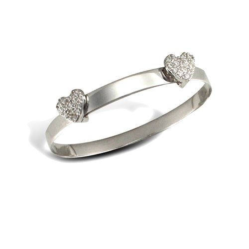 Cubic Zirconia Bracelet - 9ct White Gold Childrens / baby Cubic Zirconia Bangle - by Hearts Forever Jewellers