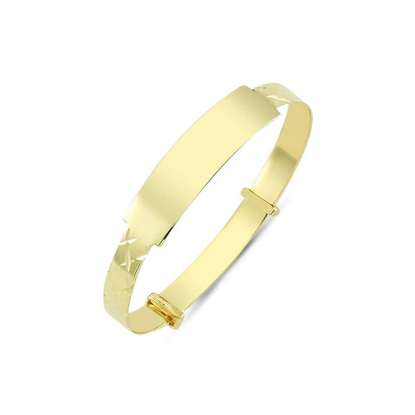Bracelet - 9ct Yellow Gold Childrens / baby Id Expanding Bangle - by Hearts Forever Jewellers
