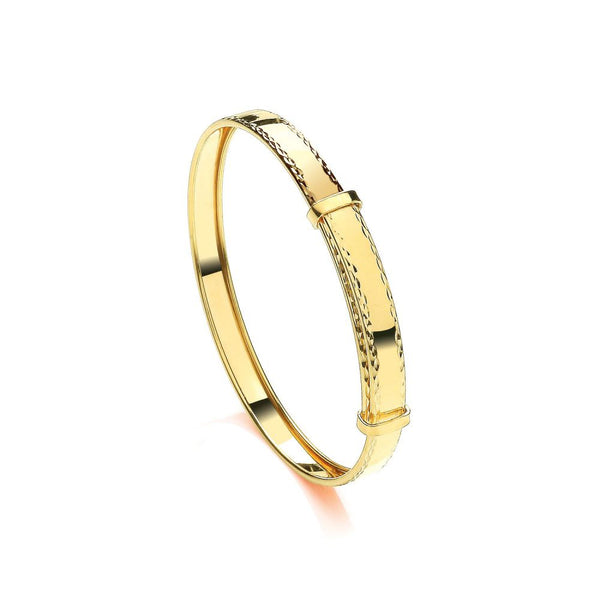 Diamond Bracelet - 9ct Yellow Gold Childs 3mm Diamond Cut Expandable Bangle - by Hearts Forever Jewellers