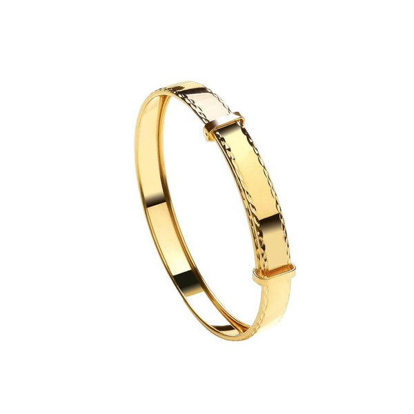 Diamond Bracelet - 9ct Yellow Gold Childs 3mm Diamond Cut Expandable Bangle - by Hearts Forever Jewellers
