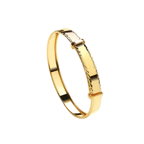 Diamond Bracelet - 9ct Yellow Gold Maiden's 5mm Diamond Cut Expandable Bangle - by Hearts Forever Jewellers