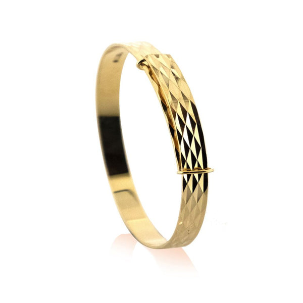 Bracelet - 9ct Yellow Gold Childs 2mm Mosaic Expandable Bangle - by Hearts Forever Jewellers