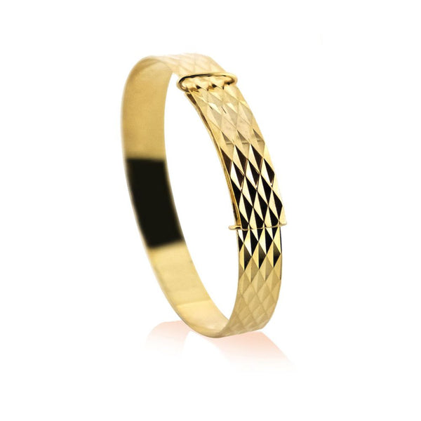 Bracelet - 9ct Yellow Gold Childs 2mm Mosaic Expandable Bangle - by Hearts Forever Jewellers