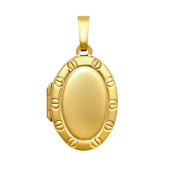 Necklace - 9ct Yellow Gold Screw Pattern Oval Locket - by Hearts Forever Jewellers