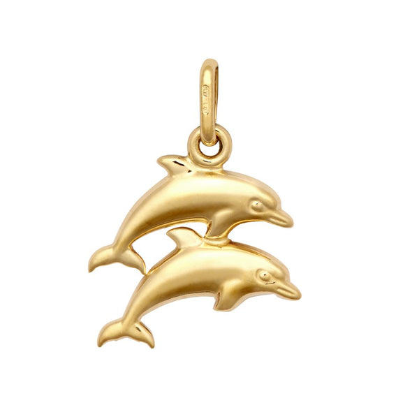 Necklace - 9ct Yellow Double Dolphin Charm - by Hearts Forever Jewellers