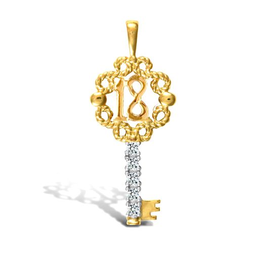 Cubic Zirconia Necklace - 9ct Yellow Gold Cubic Zirconia 18 Key Pendant - by Hearts Forever Jewellers