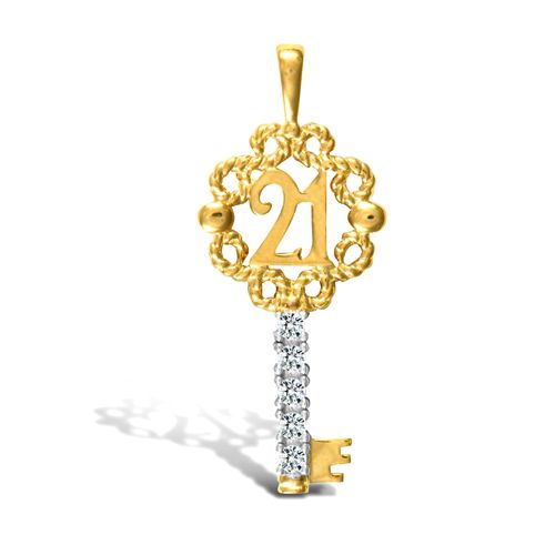 Cubic Zirconia Necklace - 9ct Yellow Gold Cubic Zirconia 21 Key Pendant - by Hearts Forever Jewellers