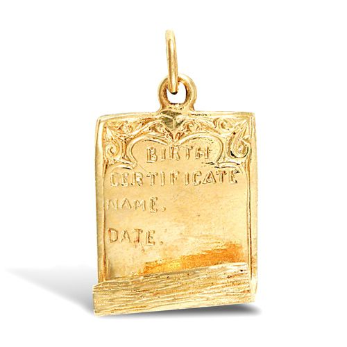 Necklace - 9ct Yellow Gold Birth Certificate Pendant - by Hearts Forever Jewellers