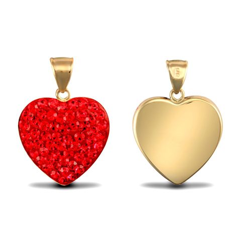 Necklace - 9ct Yellow Gold Crystal Red Heart Pendant - by Hearts Forever Jewellers
