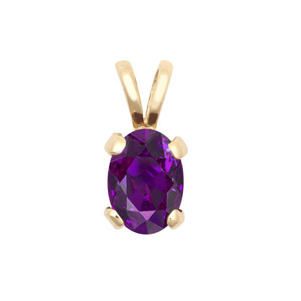 Necklace - 9ct Yellow Gold 7x5 Amethyst Pendant - by Hearts Forever Jewellers