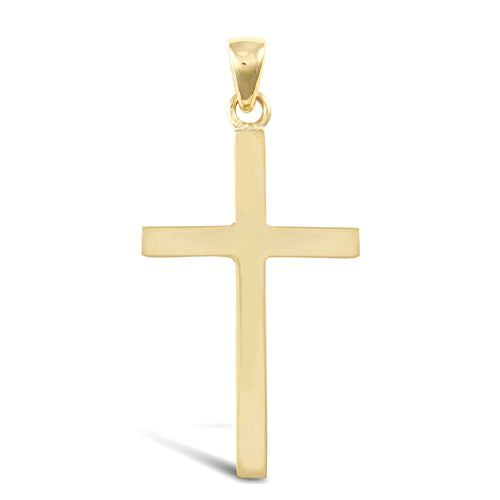 Necklace - 9ct Yellow Gold Plain Solid Cross - by Hearts Forever Jewellers