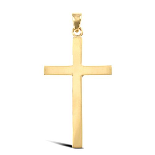 Necklace - 9ct Yellow Gold Plain Solid Cross - by Hearts Forever Jewellers