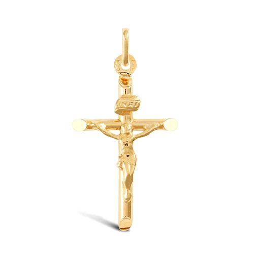 Necklace - 9ct Yellow Gold Plain Crucifix - by Hearts Forever Jewellers