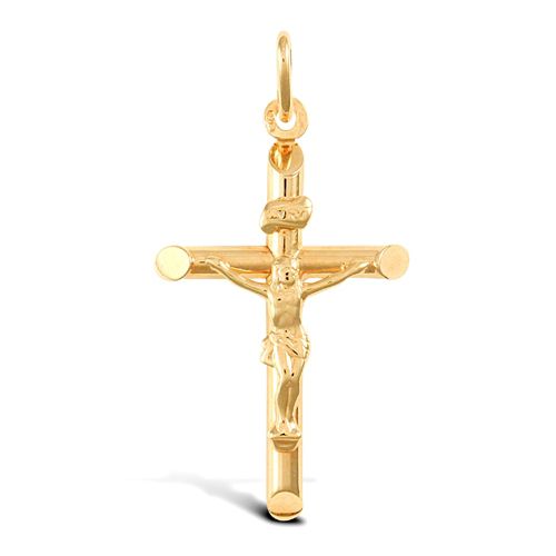 Necklace - 9ct Yellow Gold Plain Crucifix - by Hearts Forever Jewellers