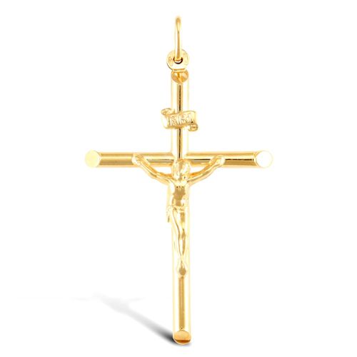 Necklace - 9ct Yellow Gold Plain Crucifix - by Hearts Forever Jewellers