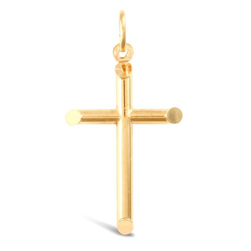 Necklace - 9ct Yellow Gold Plain Hollow Cross - by Hearts Forever Jewellers