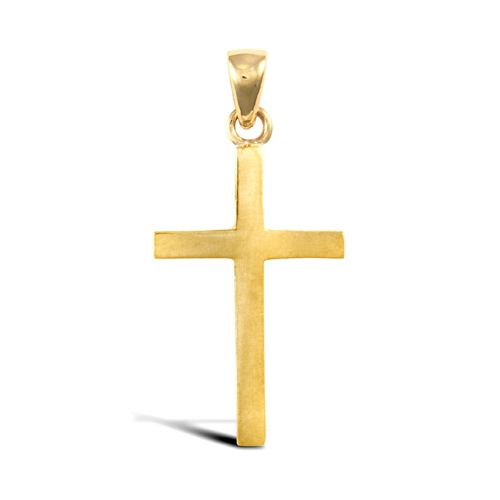 Necklace - 18ct Yellow Gold Plain Solid Cross - by Hearts Forever Jewellers
