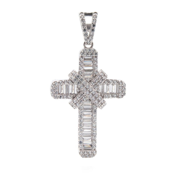 Cubic Zirconia Necklace - 9ct White Gold CZ Set Cross - by Hearts Forever Jewellers